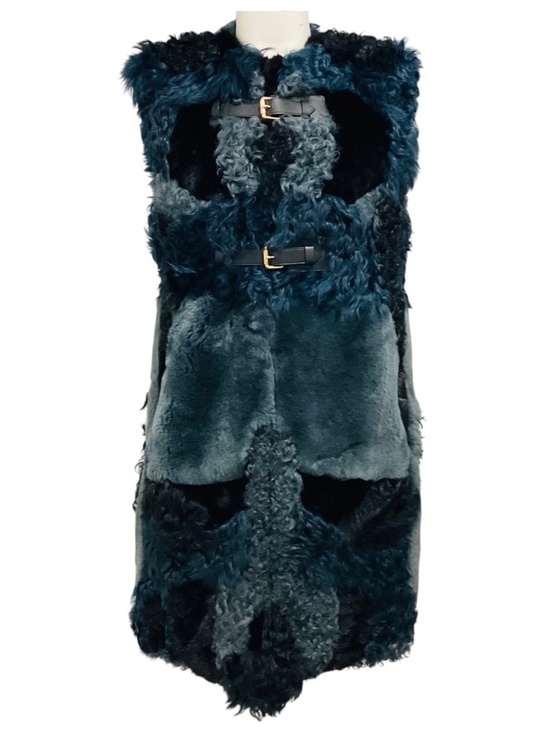 Louis Vuitton Jackets & Blazers - LOUIS VUITTON NAVY / SLATE BLUE / BLACK SILK LINED LAMB SHEARLING, RABBIT FUR, A